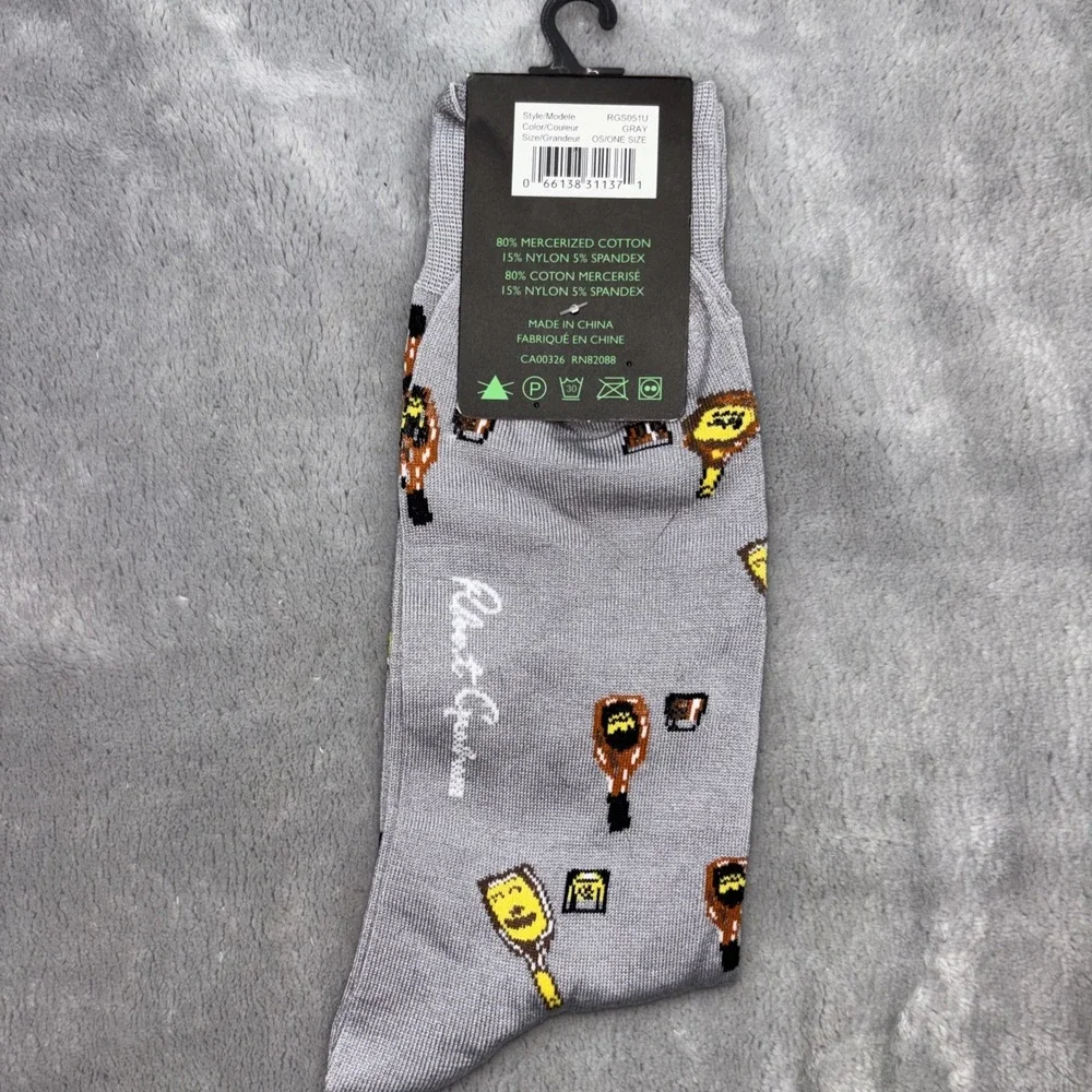 Robert Graham Gray One Size Crew Socks Liquor Bottle Pattern